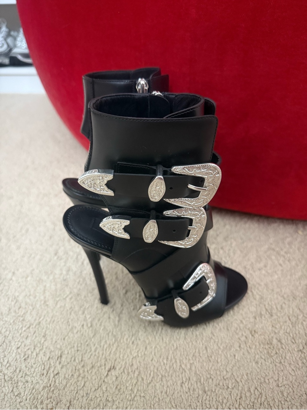 DSQUARED2 Black Leather Buckle Stiletto Sandals